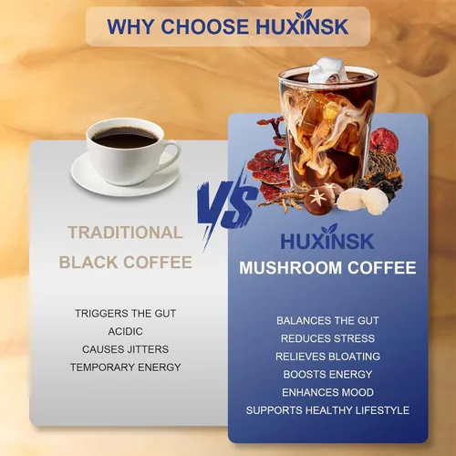 Miniatura 4 de Café de hongos, café instantáneo orgánico con melena de león, reishi, cordyceps, colágeno, β-glucano (prebiótico) para concentración, energía, apoyo