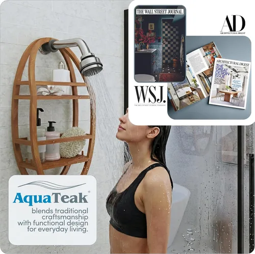Miniatura 7 de AquaTeak Organizador patentado para la regadera Moa, ovalado, de teca, kit de cuidado de dos pasos