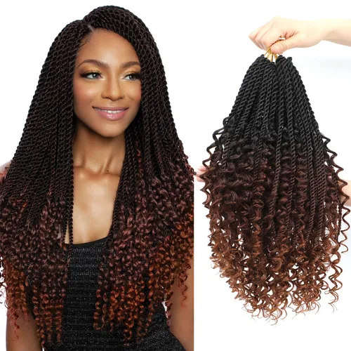 Miniatura 25 de Cabello senegalés de ganchillo con extremos rizados, 12 pulgadas, 8 paquetes de cabello bohemio de ganchillo con rizos de diosa, rizos de ganchillo