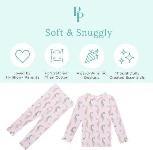 Miniatura 42 de Posh Peanut Pijamas para niñas, suaves, de viscosa de bambú para niños, pijamas a juego de manga larga para niñas