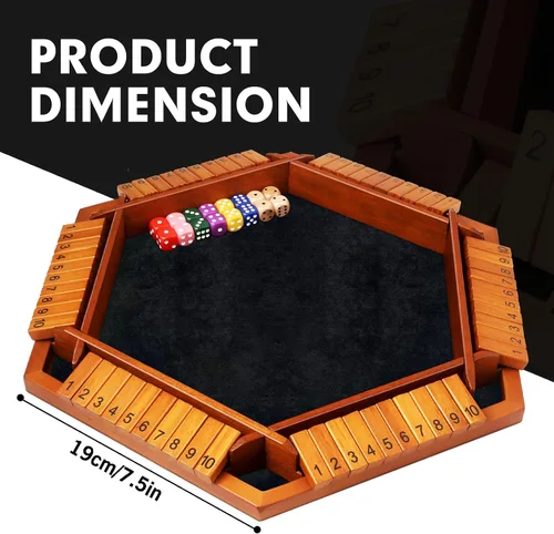 Miniatura 4 de TooyBing - Juego mejorado de dados Shut The Box, juego de mesa de madera para la familia de 1 a 6 jugadores para niños y adultos con 16 dados, juego