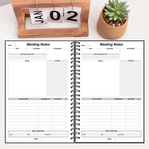 Paquete de 2 cuadernos de notas de reuniones para organización del trabajo, cuadernos para tomar notas, planificador de trabajo, cuaderno A4 paquete