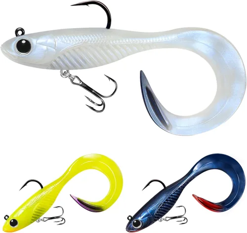 Miniatura 24 de TRUSCEND Duramax TPE Soft Fishing Lures with BKK Hooks, Shrimp & Crayfish Pro Fishing Baits, Curly & Paddle Tail Lure for Trembly Sinking &