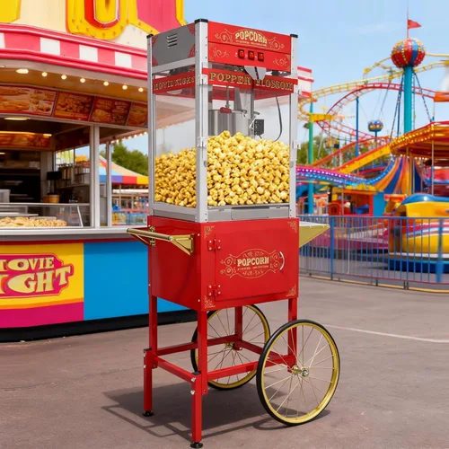Miniatura 9 de Máquina de palomitas de maíz con carro, hervidor de acero inoxidable de 20 onzas, máquina para hacer palomitas de maíz estilo cine vintage para Negro