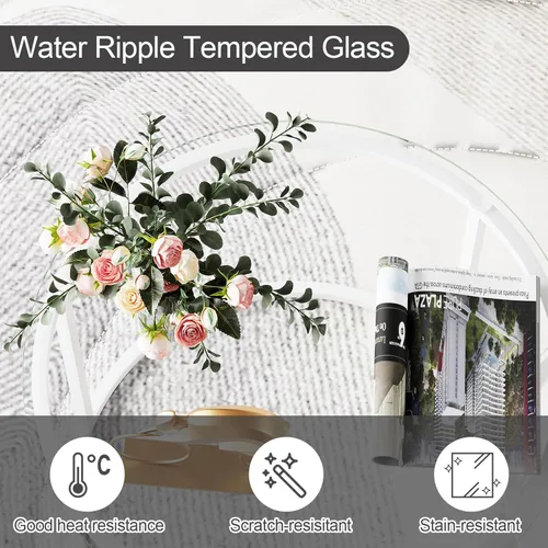 Miniatura 6 de aboxoo Juego de 2 mesas de cristal anidables blancas, pequeñas mesas redondas de vidrio para sala de estar, dormitorio, mesa de té decorativa