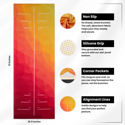 Miniatura 2 de Yoga Drip - Toalla de yoga antideslizante con bolsillos en las esquinas, puntos de agarre de silicona y líneas de alineación sutiles, absorbe