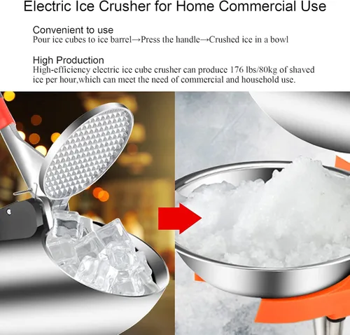 Miniatura 5 de Trituradora de hielo eléctrica con cuchillas dobles, máquina de afeitar de hielo eléctrica de 300 W (176 libras/176.4 lbs por hora, 2200 rpm)
