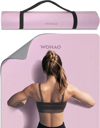 Miniatura 15 de Tapete de yoga extra grueso de 0.315 pulgadas, 72 x 28 pulgadas, tapete de ejercicio antideslizante, reversible de 2 lados de doble