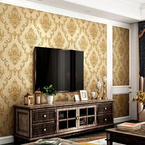 Miniatura 8 de Q QIHANG Papel pintado de PVC de damasco 3D de estilo europeo para sala de estar, dormitorio, TV, fondo, pared, 20.87 "Wx393.7 L sin pegar (crema)
