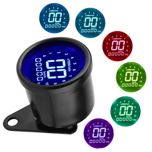 Miniatura 5 de Acouto Velocímetro de motocicleta 12V universal motocicleta LCD instrumento digital velocímetro odómetro tacómetro medidor medidor negro chapado
