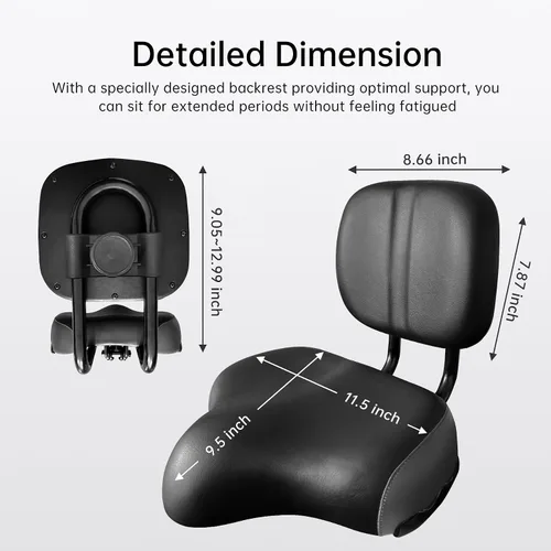 Miniatura 2 de Asiento ergonómico de gran tamaño para bicicleta con respaldo para hombres y mujeres, altura ajustable para triciclo, ciudad, viajero, bicicleta