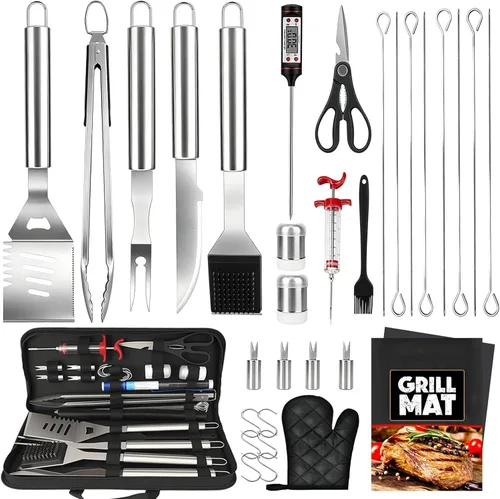 Miniatura 10 de 11 piezas de accesorios para parrilla de barbacoa de acero inoxidable, regalos para papá en el día del padre, juego de herramientas de parrilla