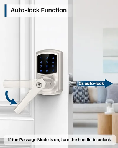Miniatura 5 de HIDALIFE Cerradura de puerta de entrada sin llave, teclado electrónico con asa, pantalla táctil, bloqueo automático, contraseña antiespía, fácil