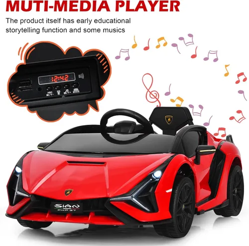 Miniatura 8 de INFANS Lamborghini Sian - Automóvil de 12 V para niños, control remoto para padres, suspensión de resorte, reproductor MP3, automóvil eléctrico