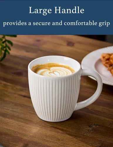 Miniatura 4 de Tazas de café de cerámica en relieve de 14 onzas, juego de 6, tazas de café de cerámica con textura artesanal, aptas para microondas y lavavajillas