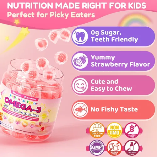 Miniatura 8 de Omega 3 para niños y adolescentes, vitaminas de enfoque para niños con melena de león, súper verdes, luteína, metil B12 B9, para enfoque cerebral