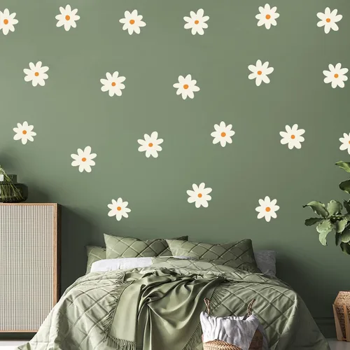 Miniatura 8 de iinuu Calcomanías de pared de flores de margaritas rosadas, calcomanías de vinilo retro floral para pared, decoración artística Groovy Y2K