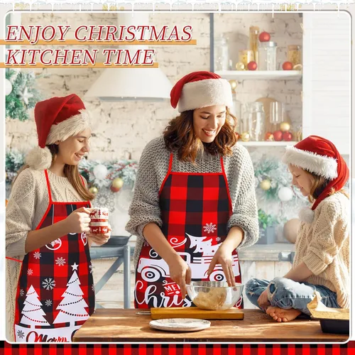 Miniatura 5 de 8 delantales de cocina de Navidad, delantales de cocina navideños, Papá Noel, alce, elfo, muñeco de nieve, para mujeres y adultos, decoración