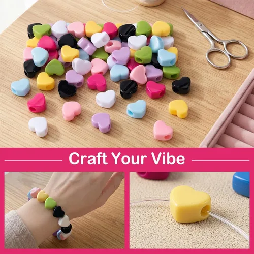 Miniatura 4 de PAGOW 72pcs Colorful Acrylic Heart Beads, Large Hole Pony Beads Bulk, Cute Heart Charm Accessories for Jewelry Making Keychain DIY Craft Wedding