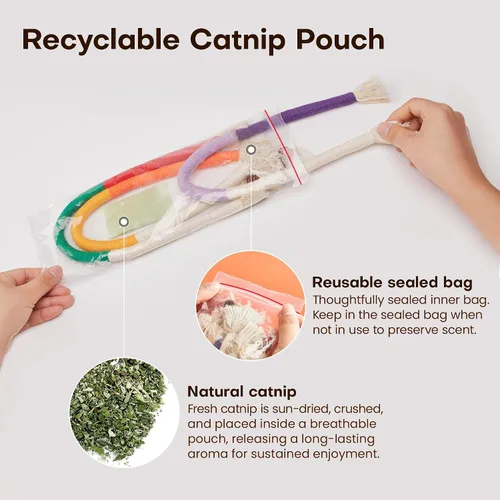 Miniatura 9 de Potaroma Juguetes para gatos con cuerdas para masticar 3 piezas con hierba gatera natural recargable, juguete seguro para limpieza de dientes