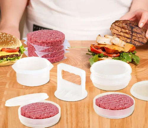 Miniatura 5 de CTD Store set de 10 unidades: prensa para hamburguesas y recipientes para congelador. 4 contenedores con prensa para hamburguesas