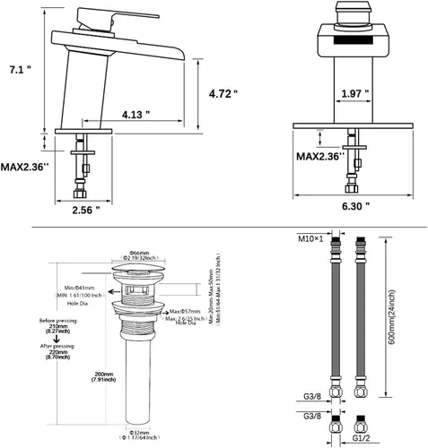 Miniatura 5 de AVSIILE Grifo LED para fregadero de baño, grifo de lavabo de cascada de níquel cepillado de un solo agujero con drenaje desplegable de metal y 2
