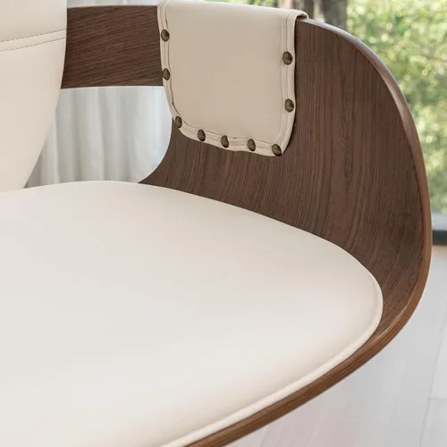 Miniatura 7 de Juego de 2 sillas de comedor giratorias, sillas de comedor modernas de mediados de siglo con brazos y respaldo curvo, madera curvada de piel Nogal