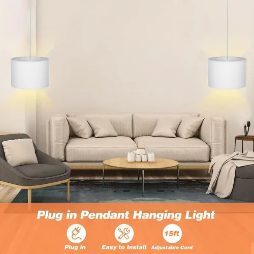Miniatura 3 de ZSLAIFU Lámpara colgante de 15 pies con interruptor, luces colgantes blancas con cable enchufable, lámpara colgante con control remoto, lámpara