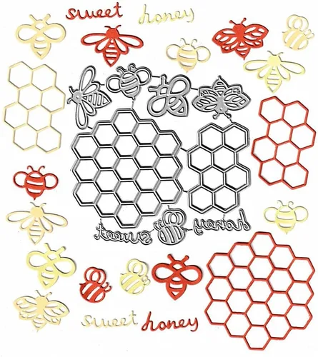 Miniatura 7 de 2 troqueles de corte de panal, 5 piezas de troqueles de animales de abeja de miel, plantillas de metal en relieve para tarjetas de álbumes