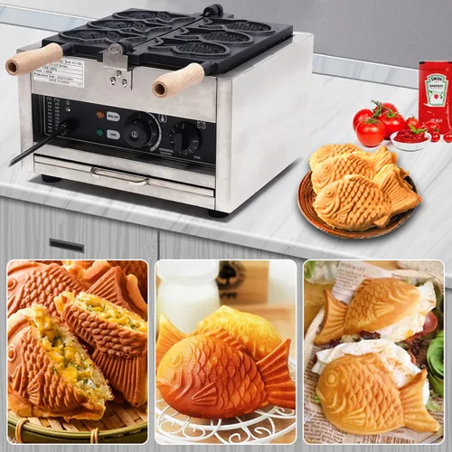 Miniatura 6 de Pescado en forma de Taiyaki Maker Máquina de gofres en forma de pescado de acero inoxidable Moldes para hornear antiadherentes Máquina de gofres