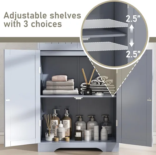 Miniatura 5 de Betterhood Armario de almacenamiento de baño de 67 pulgadas de alto, gabinete independiente con puertas y estantes de vidrio, despensa de baño