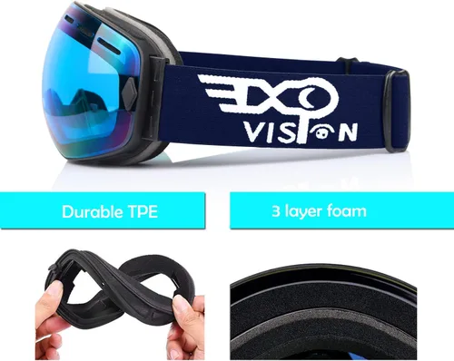 Miniatura 3 de EXP VISION Gafas de esquí de snowboard para hombres, mujeres y jóvenes, antiempañamiento OTG, gafas de nieve de invierno, lentes desmontables