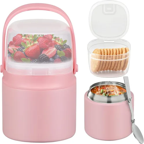 Miniatura 17 de Termo de sopa 2 en 1 para comida caliente, 14 onzas con caja de aperitivos, contenedor aislado a prueba de fugas, recipiente de almuerzo aislado