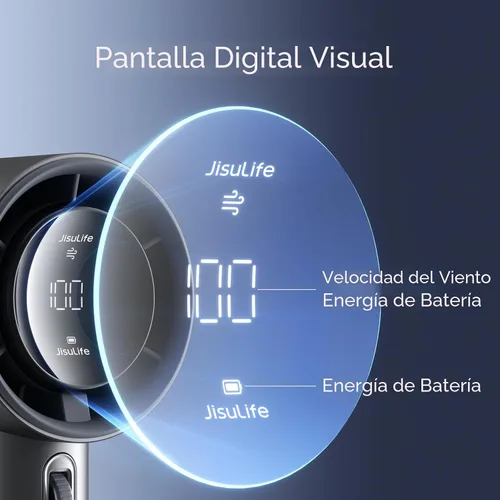 Miniatura 4 de JISULIFE Ventilador de mano portátil, velocidad (1-100) Turbo Mini ajustable y batería de 3600 mAh, ventilador personal recargable, pantalla Azul