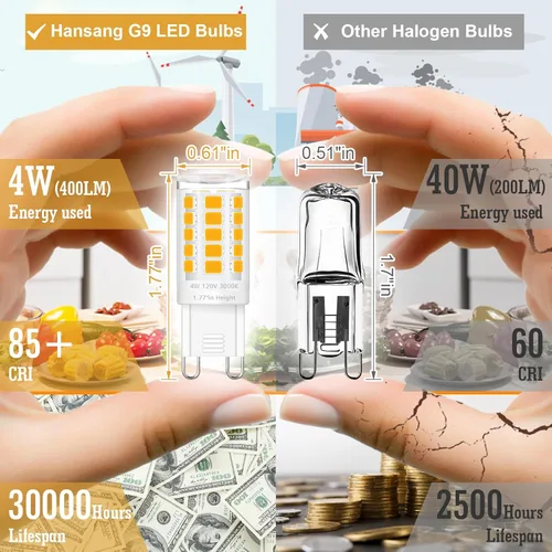 Miniatura 7 de Paquete de 12 bombillas LED G9 de 3000 K, blanco suave, 4 W (equivalente a halógeno de 40 W), bombillas T4 para lámpara de cristal, base de cerámica