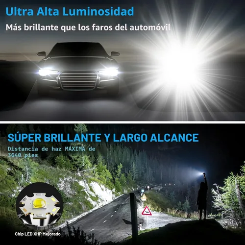 Miniatura 5 de Linternas recargables de alto lúmenes, 10000 lm LED súper brillante, linternas con zoom con pantalla digital LCD, 5 modos, impermeable, potente Negro