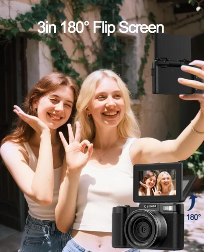 Miniatura 8 de FLATIC Cámara digital con WiFi, cámaras 5K 64MP para fotografía con pantalla giratoria de 180° para YouTube, cámara de videoblogs con enfoque