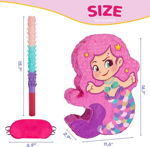 Miniatura 3 de WERNNSAI - Piñata de sirena con bate y venda para los ojos, juegos de fiesta de cumpleaños para niñas, aniversario, celebración, actividades
