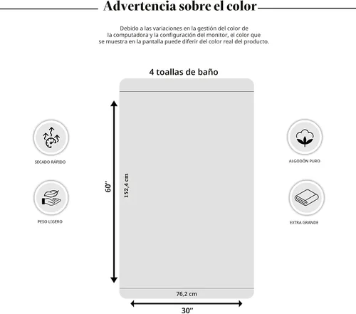 Miniatura 7 de Tens Towels Paquete de 4 toallas de baño extra grandes de 30 x 60 pulgadas, 100% algodón, más grandes y ligeras, más rápidas de secar, súper suaves