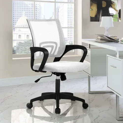 Miniatura 10 de HHS Silla de oficina ergonómica, silla de escritorio de malla con respaldo medio, silla de computadora con soporte lumbar, silla ejecutiva con Negro