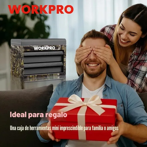 Miniatura 7 de WORKPRO Caja de herramientas mini de metal, cajón superior que contiene dos cajones con guías de rodamientos de bolas, forros de cajones de PVC