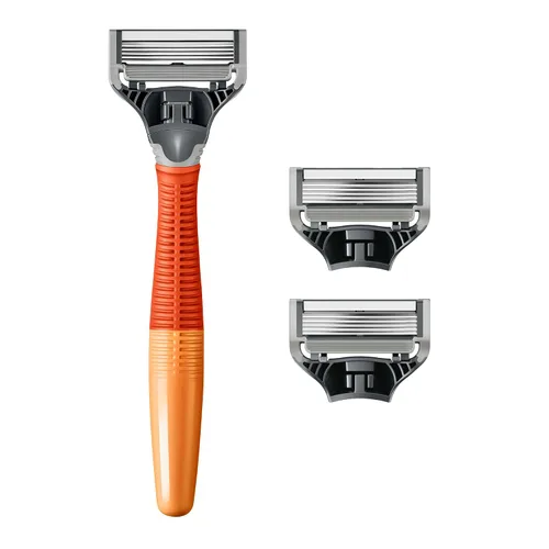 Miniatura 2 de Harry's Kit de afeitado original para hombre, mango de afeitar y 3 cartuchos de repuesto de cuchillas de afeitar, ingeniería alemana, brasa Ámbar