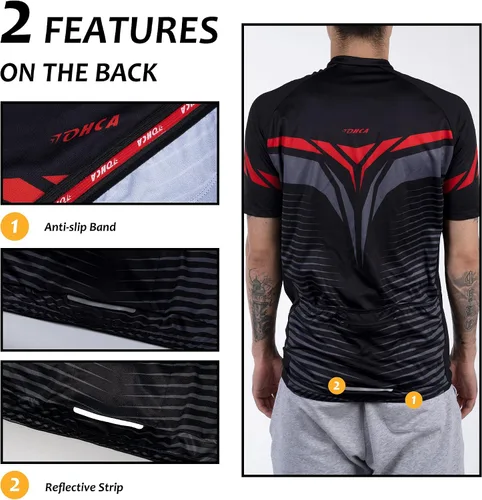 Miniatura 5 de Lohca Maillot de ciclismo de manga corta para hombre con 4 bolsillos
