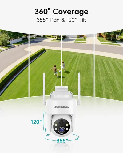 Miniatura 4 de ZUMIMALL Cámaras de seguridad solar 2K inalámbricas para exteriores, cámara PTZ de 360° para seguridad del hogar con visión nocturna a