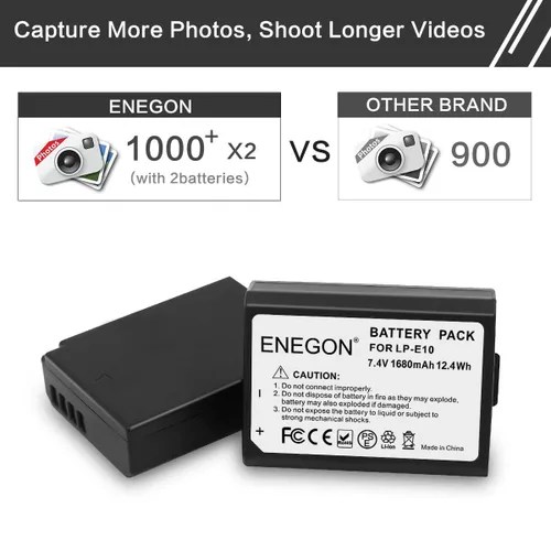 Miniatura 2 de ENEGON LP-E10 - Batería de repuesto (2 unidades de 1680 mAH) y cargador dual rápido para Canon LP E10 Canon EOS Rebel T3 T5 T6 T7 T100, Kiss X50 X70