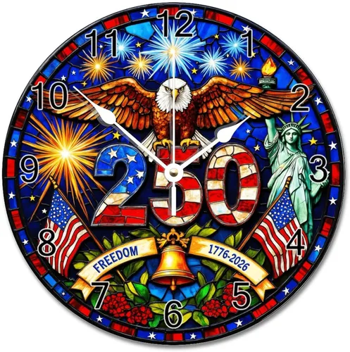 Miniatura 33 de ArogGeld God Bless America USA 250th Anniversary Clock 250 Years of Freedom 1776-2026 Wooden Wall Clocks Battery Operated 10 Inch Men Cave Home