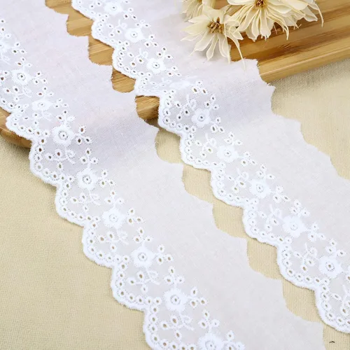 Miniatura 12 de Cinta de encaje con ojales blancos de 7 yardas, cinta de encaje floral para manualidades, ropa, bolsa, decoración de almohadas (1.3 pulgadas)