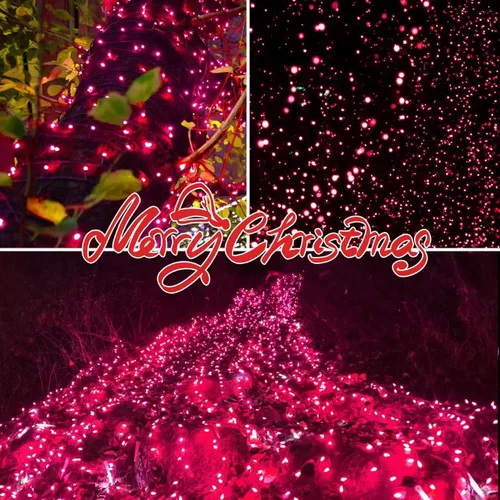 Miniatura 6 de Juego de luces de cuerda decorativas navideñas de 100 luces rosas extra brillantes con conectores de extremo, 5.98 m, certificadas UL, mini juego