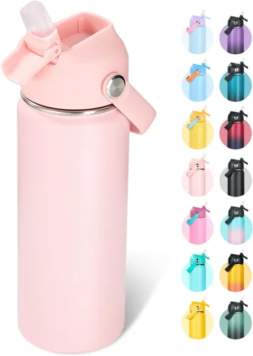 Miniatura 40 de Fijinhom Botella de agua aislada de acero inoxidable de 18 oz, de boca ancha, de doble pared, con vacío, con pajita de silicona, a prueba de sudor