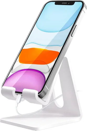 Crpich Soporte acrílico para teléfono celular, soporte portátil para teléfono, soporte de teléfono blanco para escritorio, compatible con Phone16 15